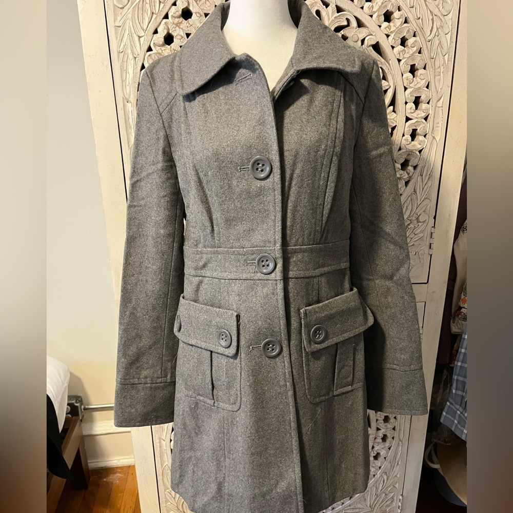 Tulle Jacket Womens Gray Large Wool Blend Pea Coat
